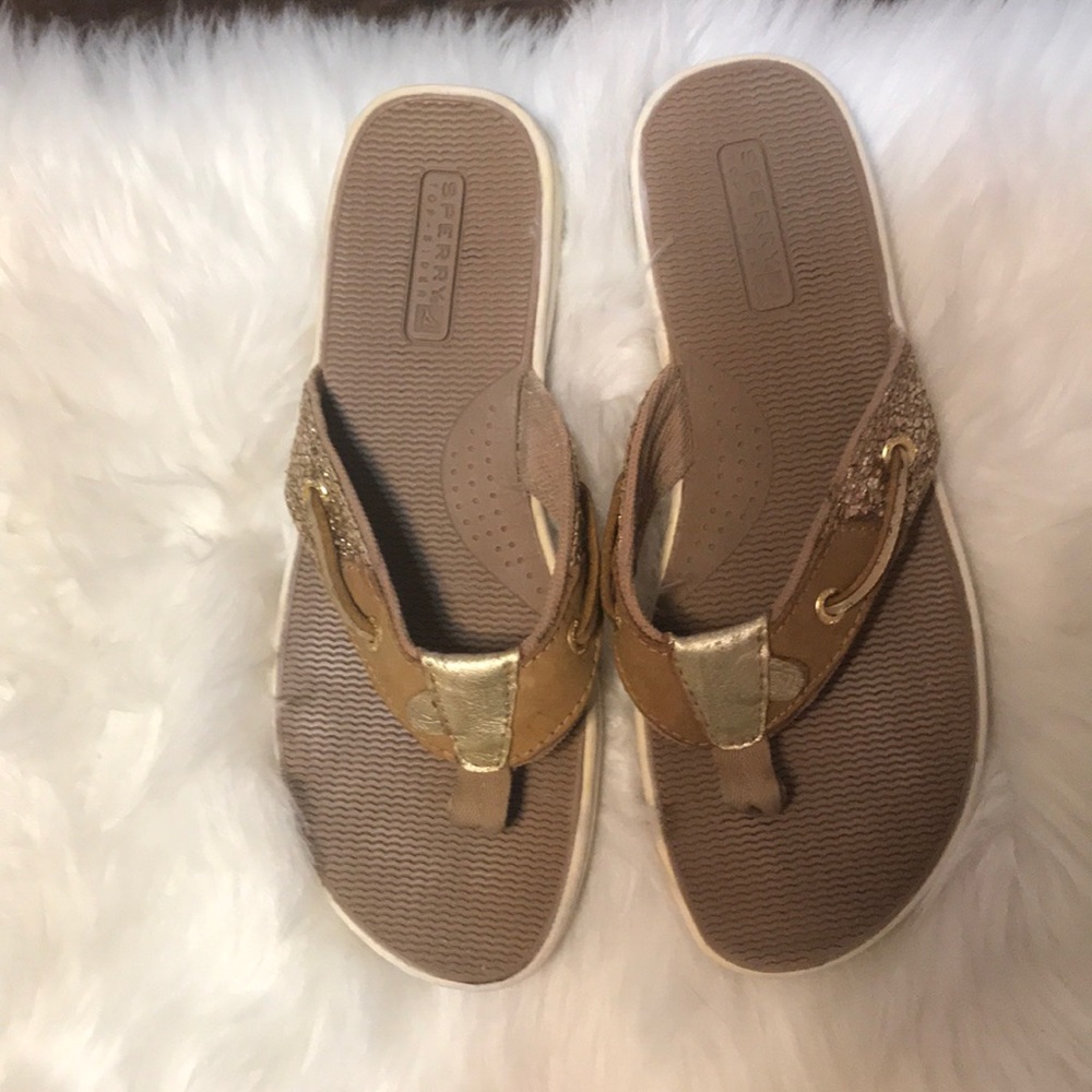 SPERRY thong women’s Sandal w/ gold sparkles